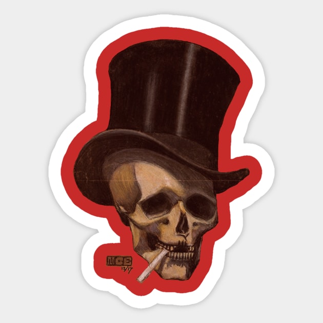 M.C. Escher - Skull With A Cigarette Sticker by JohnnyBoyOutfitters